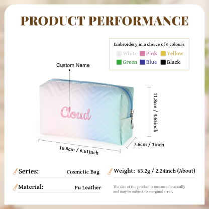Personalised Embroidered Makeup Bag Teen Girls Small Travel Makeup Bag Zipper Bag Cosmetic Bag Waterproof Cute Rainbow Pink Gradient Makeup Bag