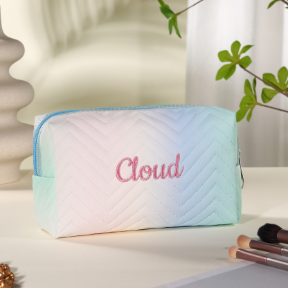Personalised Embroidered Makeup Bag Teen Girls Small Travel Makeup Bag Zipper Bag Cosmetic Bag Waterproof Cute Rainbow Pink Gradient Makeup Bag