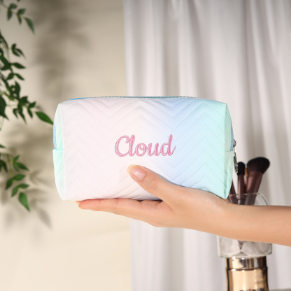 Personalised Embroidered Makeup Bag Teen Girls Small Travel Makeup Bag Zipper Bag Cosmetic Bag Waterproof Cute Rainbow Pink Gradient Makeup Bag