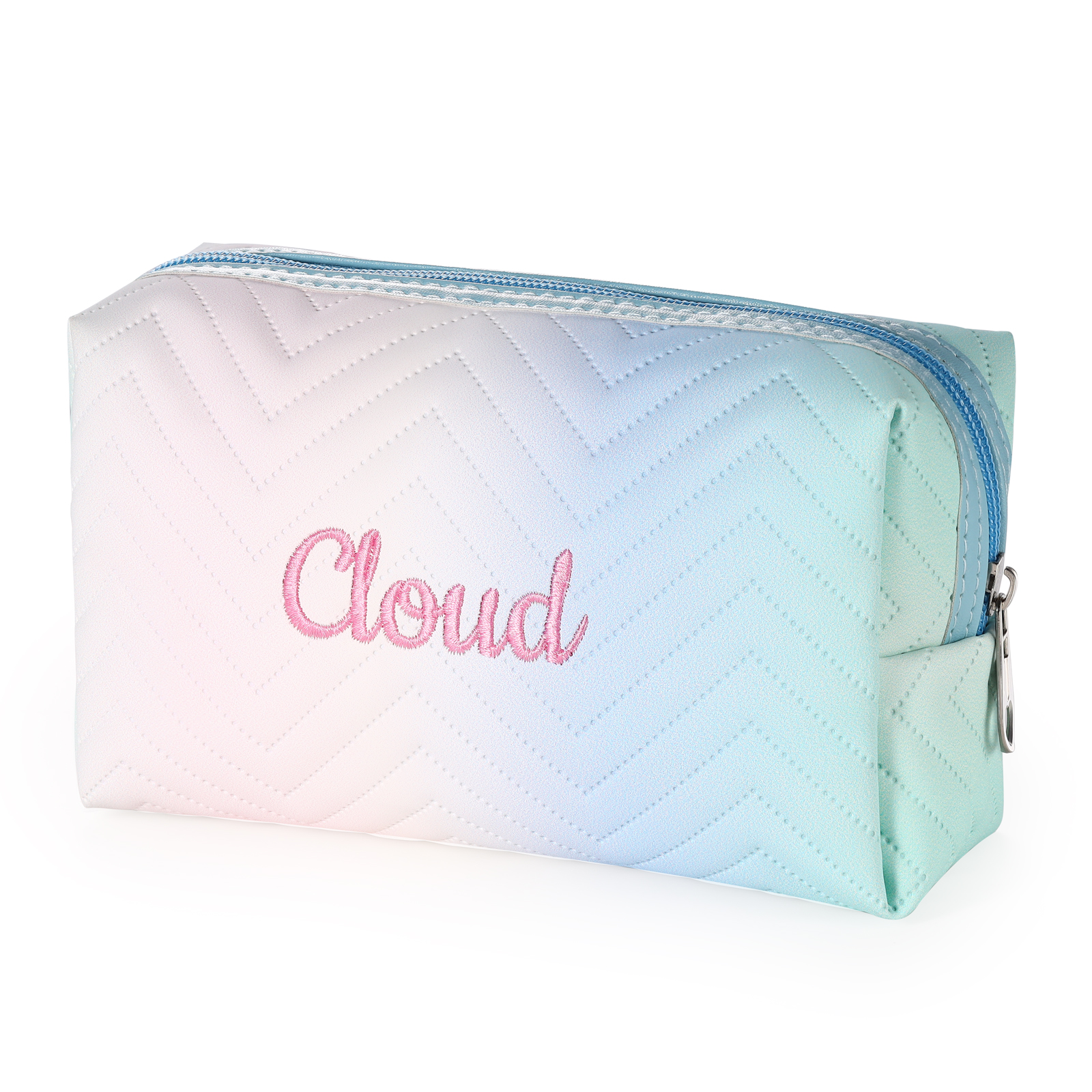 Personalised Embroidered Makeup Bag Teen Girls Small Travel Makeup Bag Zipper Bag Cosmetic Bag Waterproof Cute Rainbow Pink Gradient Makeup Bag