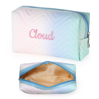 Personalised Embroidered Makeup Bag Teen Girls Small Travel Makeup Bag Zipper Bag Cosmetic Bag Waterproof Cute Rainbow Pink Gradient Makeup Bag
