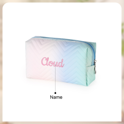 Personalised Embroidered Makeup Bag Teen Girls Small Travel Makeup Bag Zipper Bag Cosmetic Bag Waterproof Cute Rainbow Pink Gradient Makeup Bag