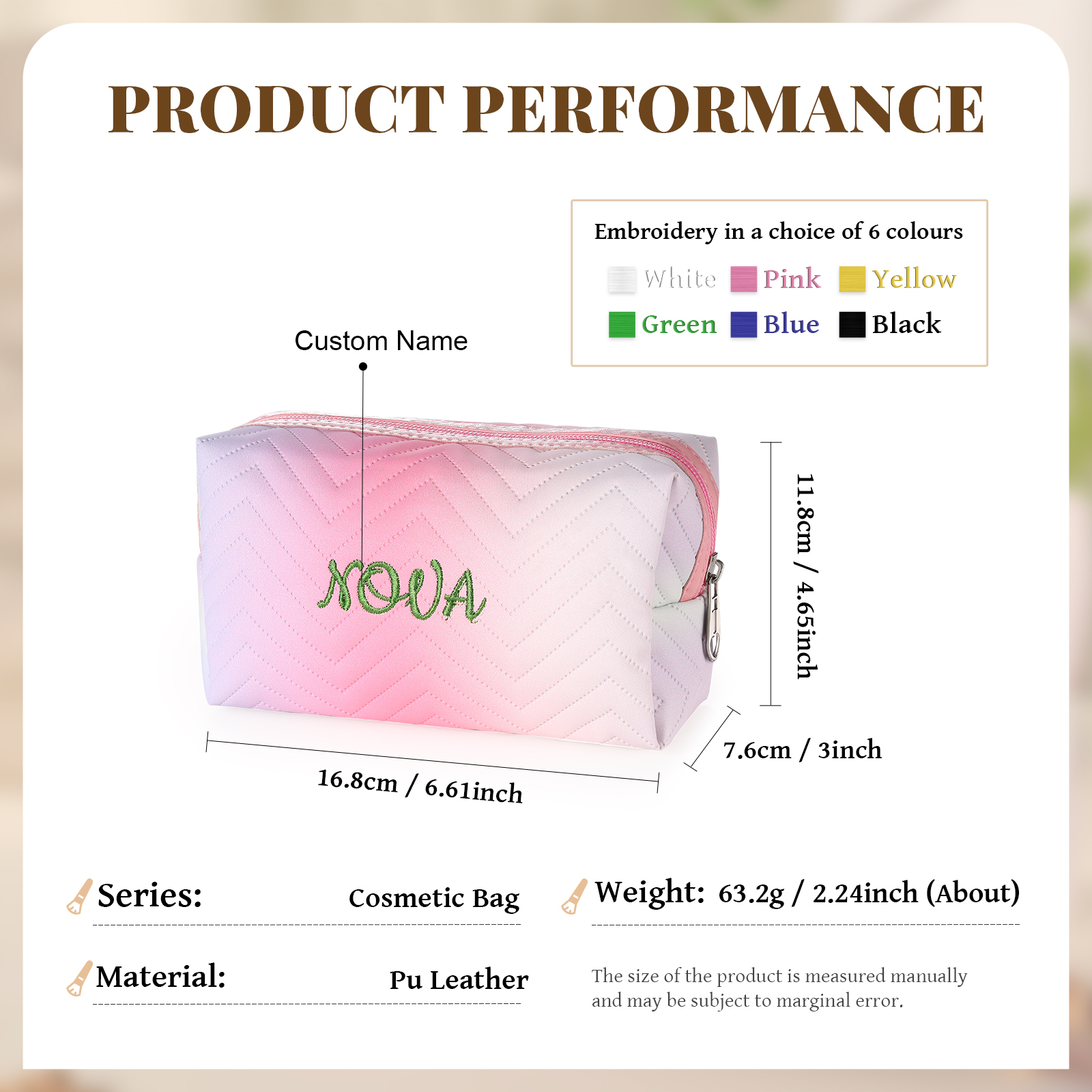 Personalised Embroidered Makeup Bag Teen Girls Small Travel Makeup Bag Zipper Bag Cosmetic Bag Waterproof Cute Rainbow Pink Gradient Makeup Bag