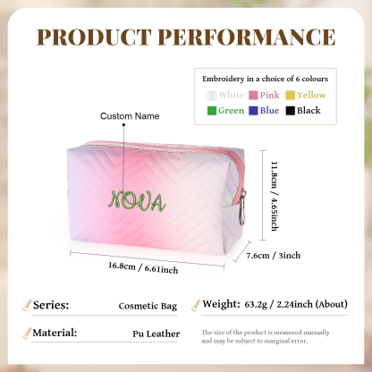 Personalised Embroidered Makeup Bag Teen Girls Small Travel Makeup Bag Zipper Bag Cosmetic Bag Waterproof Cute Rainbow Pink Gradient Makeup Bag