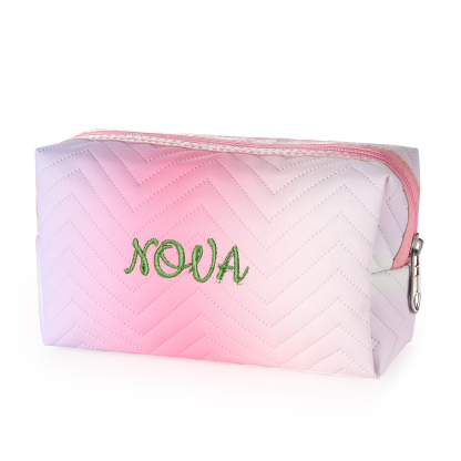 Personalised Embroidered Makeup Bag Teen Girls Small Travel Makeup Bag Zipper Bag Cosmetic Bag Waterproof Cute Rainbow Pink Gradient Makeup Bag
