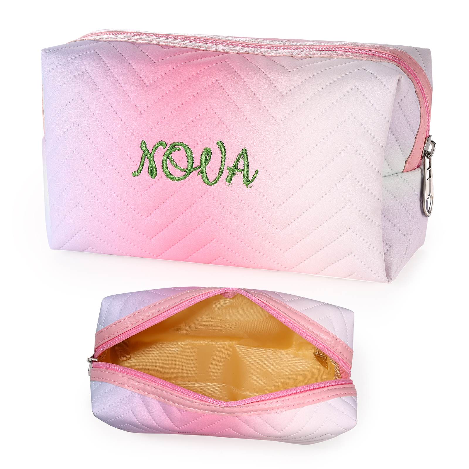Personalised Embroidered Makeup Bag Teen Girls Small Travel Makeup Bag Zipper Bag Cosmetic Bag Waterproof Cute Rainbow Pink Gradient Makeup Bag