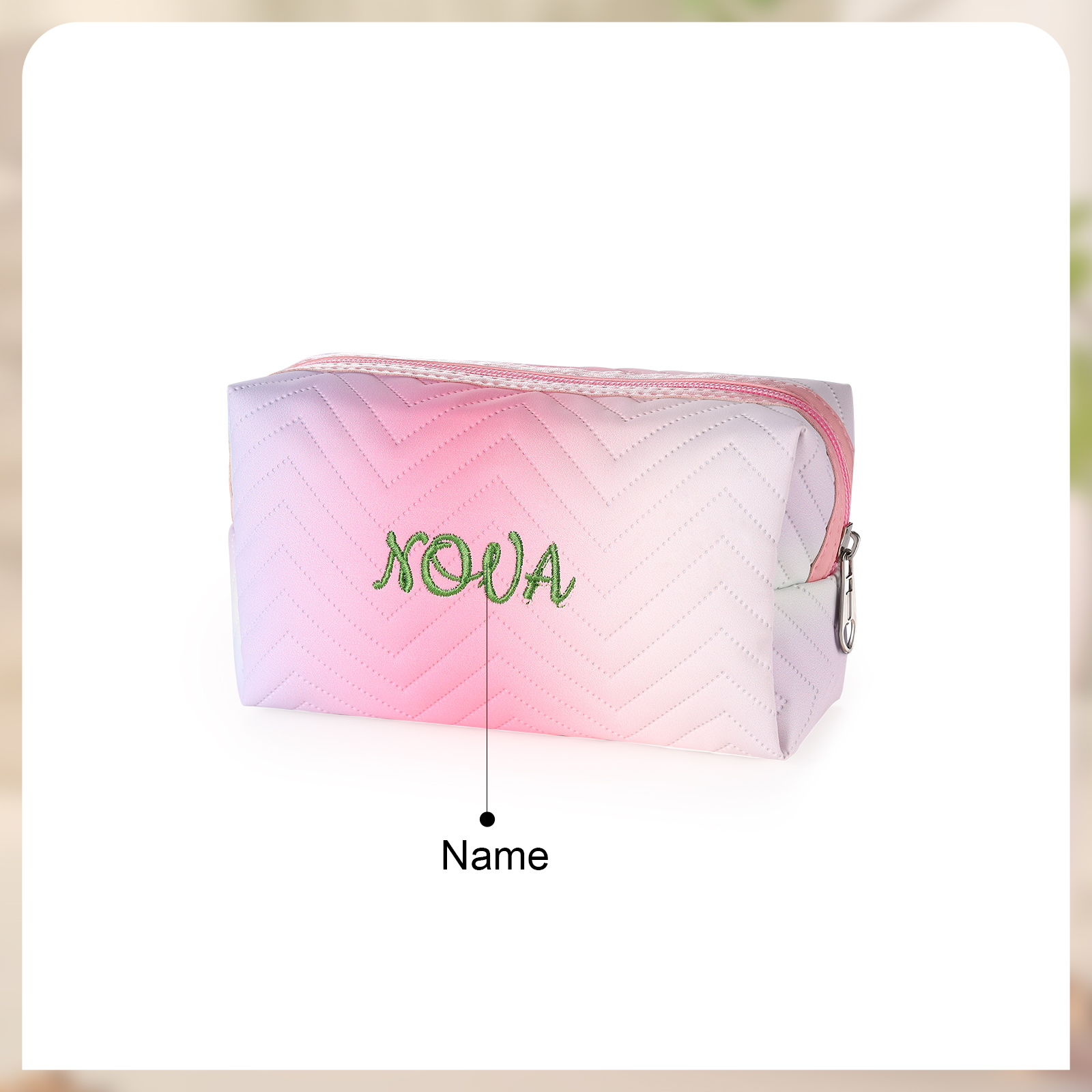 Personalised Embroidered Makeup Bag Teen Girls Small Travel Makeup Bag Zipper Bag Cosmetic Bag Waterproof Cute Rainbow Pink Gradient Makeup Bag