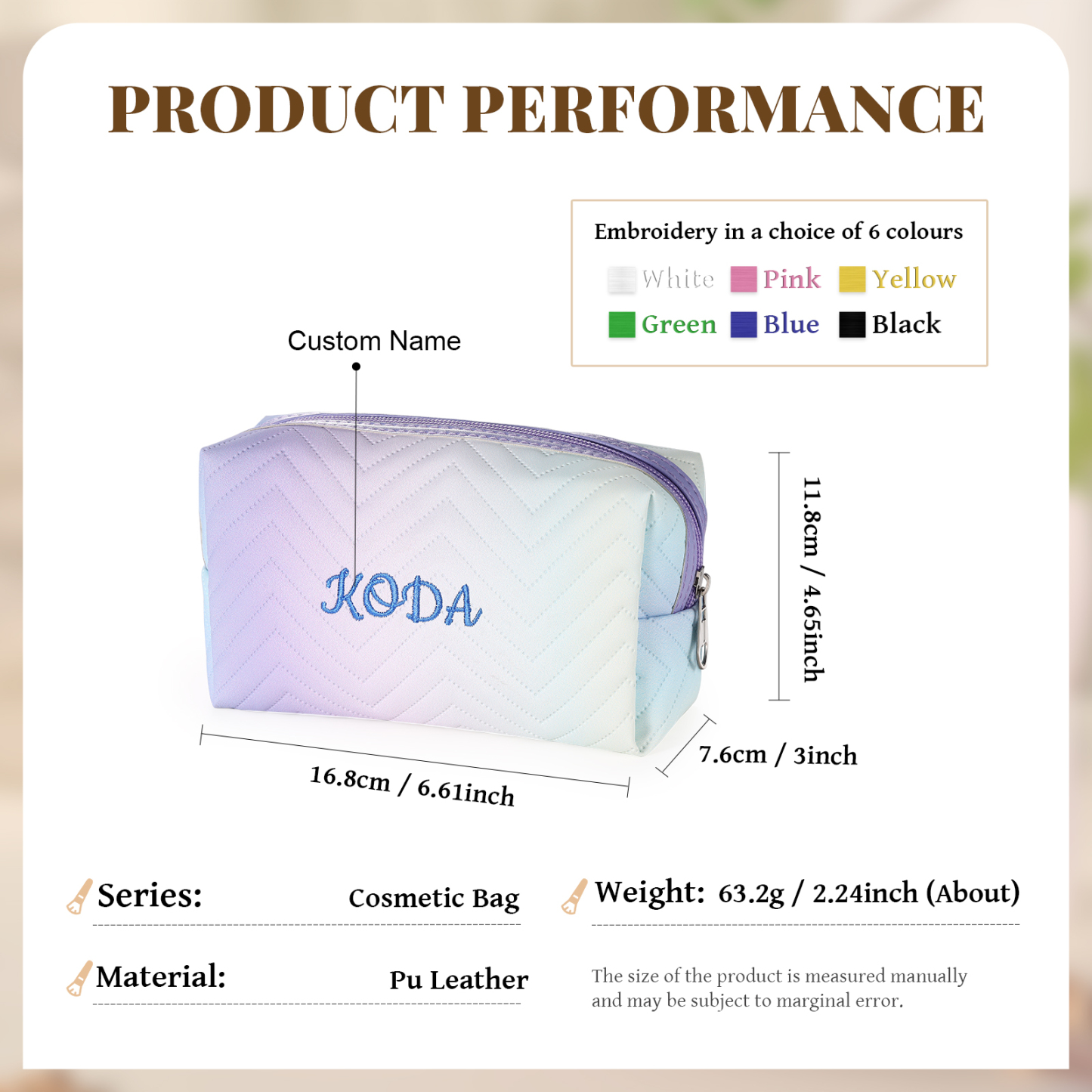 Personalised Embroidered Makeup Bag Teen Girls Small Travel Makeup Bag Zipper Bag Cosmetic Bag Waterproof Cute Rainbow Pink Gradient Makeup Bag