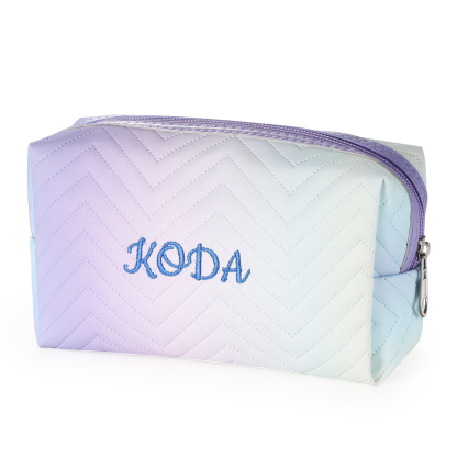 Personalised Embroidered Makeup Bag Teen Girls Small Travel Makeup Bag Zipper Bag Cosmetic Bag Waterproof Cute Rainbow Pink Gradient Makeup Bag