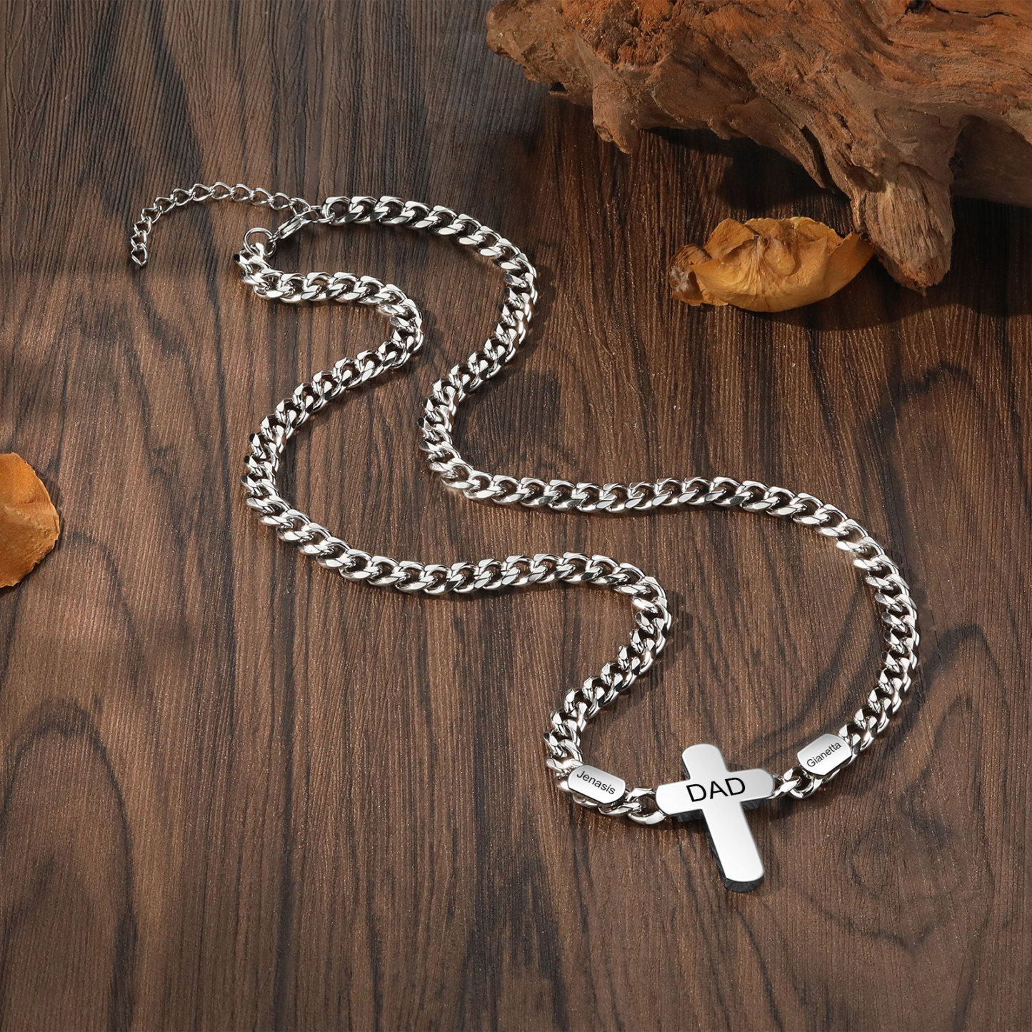 Personalised Steel Cross Necklace Customizable 1 Text and 2 or 3 or 4 NamesGift for Him Gift Necklace for Dad
