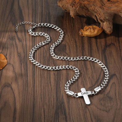 Personalised Steel Cross Necklace Customizable 1 Text and 2 or 3 or 4 NamesGift for Him Gift Necklace for Dad