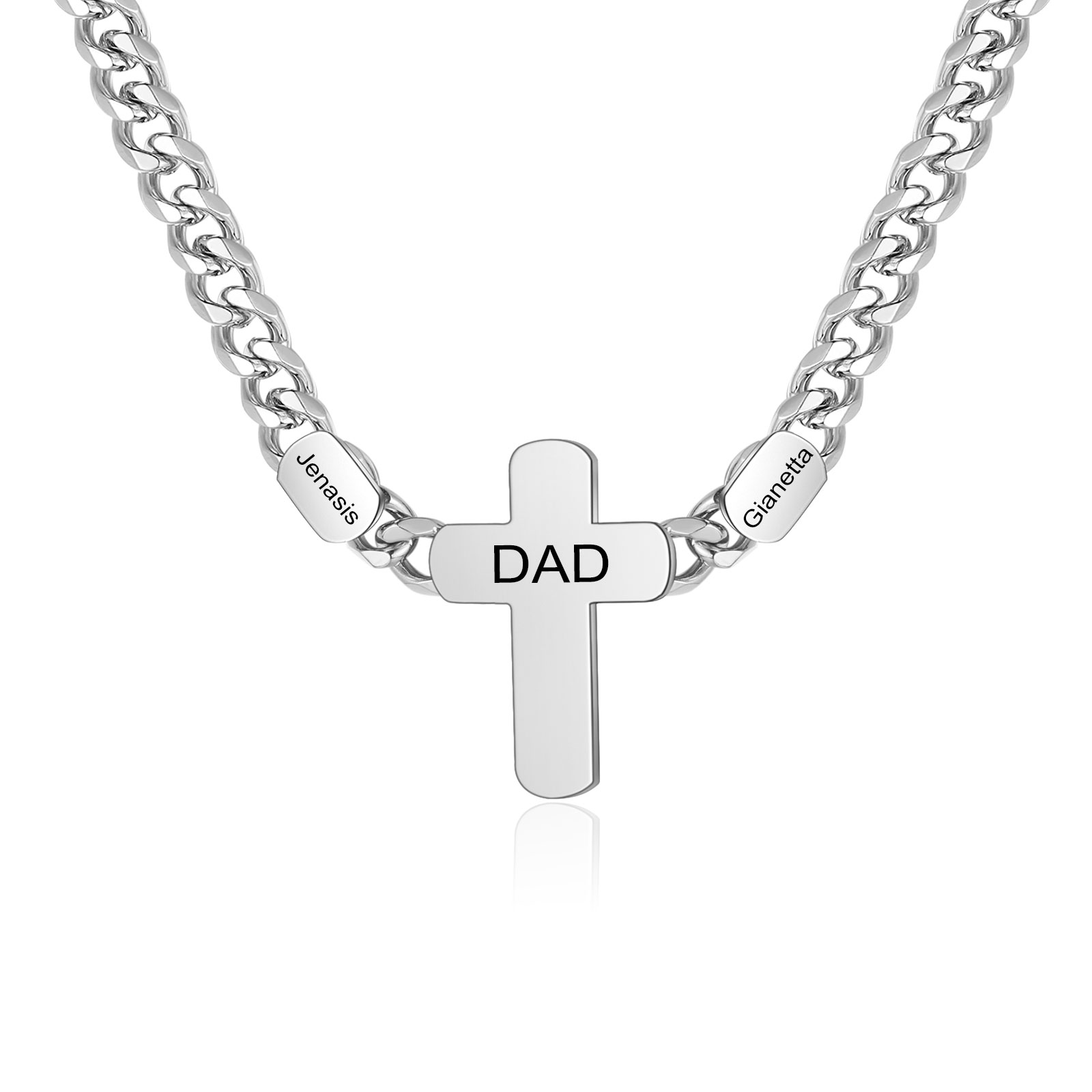 Personalised Steel Cross Necklace Customizable 1 Text and 2 or 3 or 4 NamesGift for Him Gift Necklace for Dad