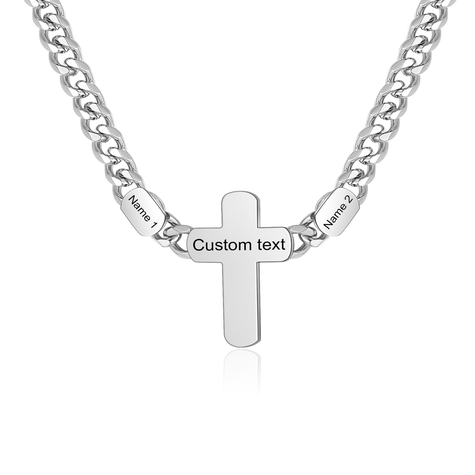 Personalised Steel Cross Necklace Customizable 1 Text and 2 or 3 or 4 NamesGift for Him Gift Necklace for Dad