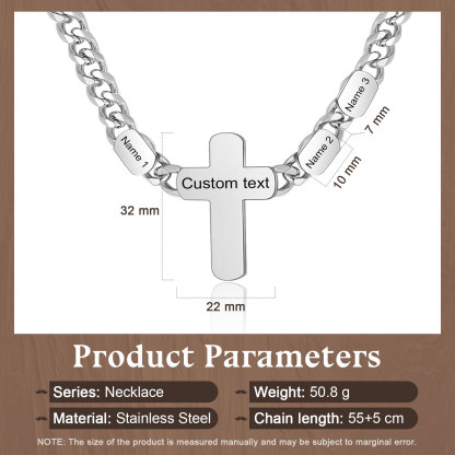Personalised Steel Cross Necklace Customizable 1 Text and 2 or 3 or 4 NamesGift for Him Gift Necklace for Dad