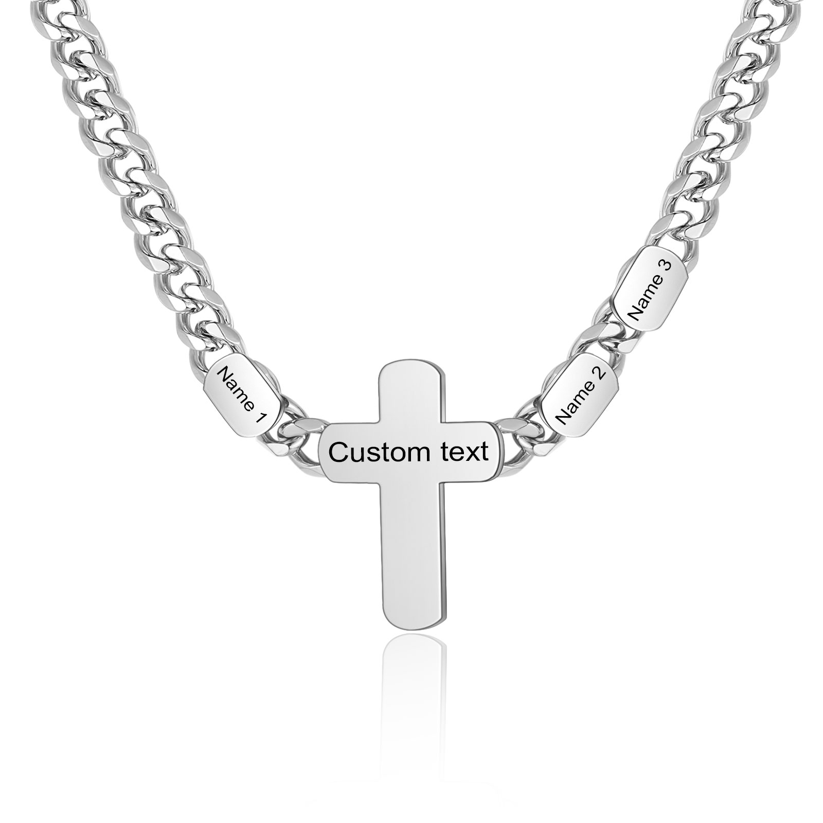 Personalised Steel Cross Necklace Customizable 1 Text and 2 or 3 or 4 NamesGift for Him Gift Necklace for Dad
