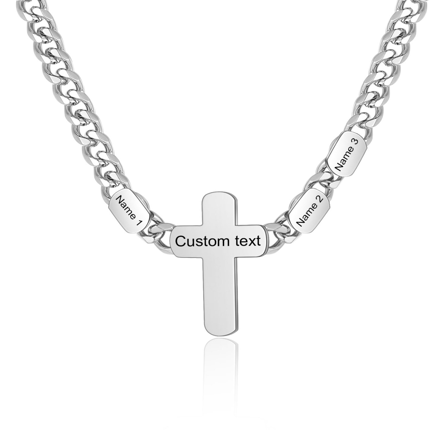 Personalised Steel Cross Necklace Customizable 1 Text and 2 or 3 or 4 NamesGift for Him Gift Necklace for Dad