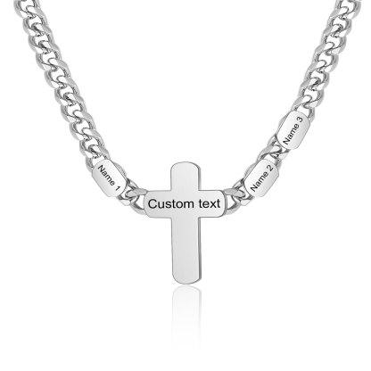 Personalised Steel Cross Necklace Customizable 1 Text and 2 or 3 or 4 NamesGift for Him Gift Necklace for Dad