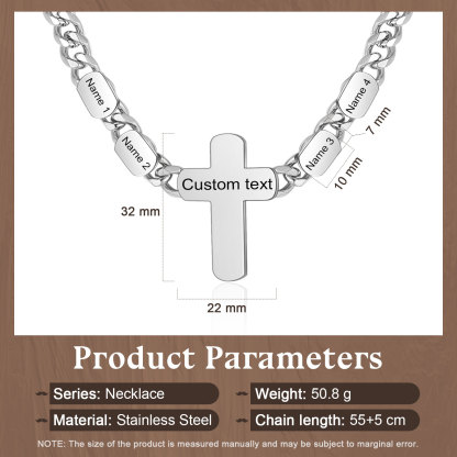 Personalised Steel Cross Necklace Customizable 1 Text and 2 or 3 or 4 NamesGift for Him Gift Necklace for Dad