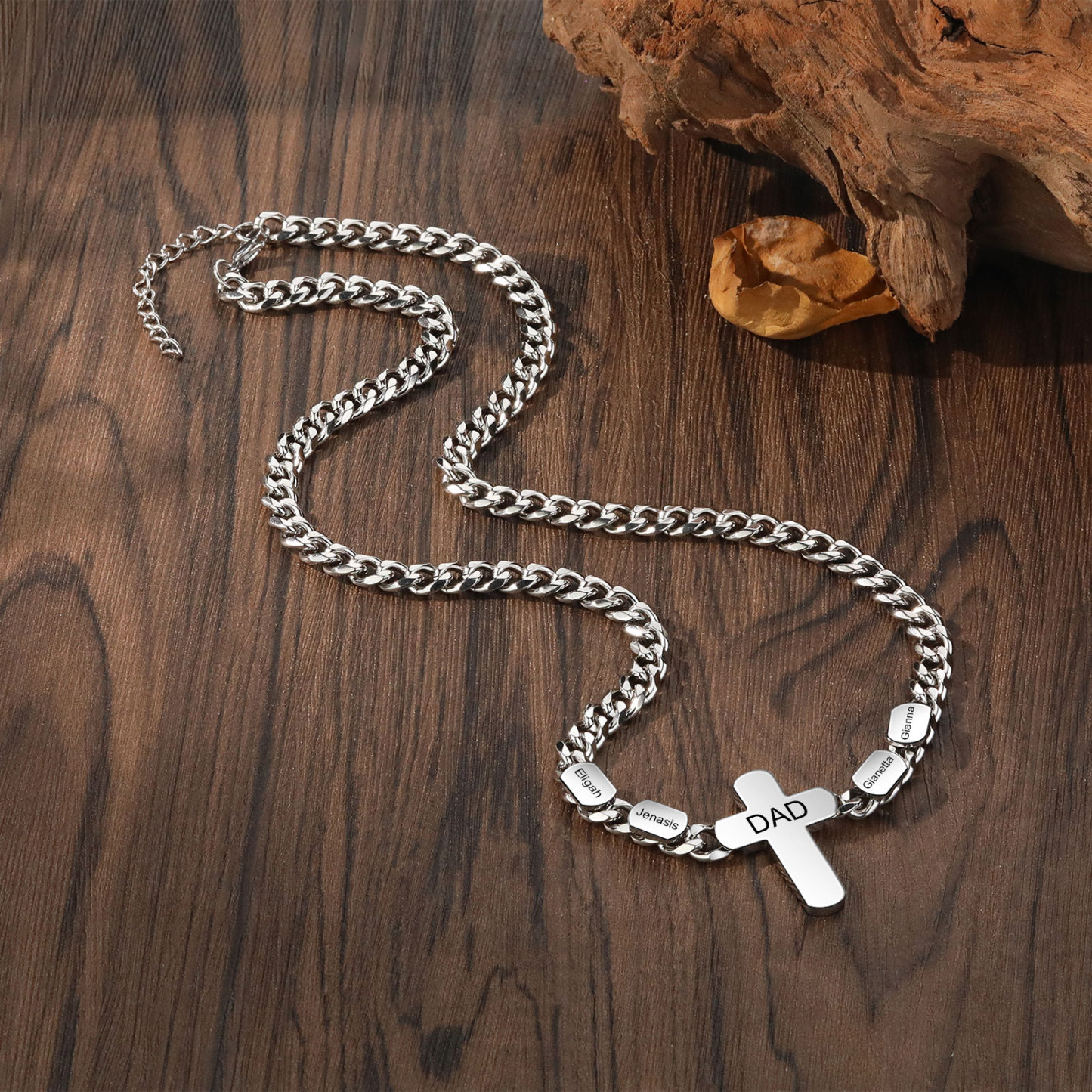 Personalised Steel Cross Necklace Customizable 1 Text and 2 or 3 or 4 NamesGift for Him Gift Necklace for Dad