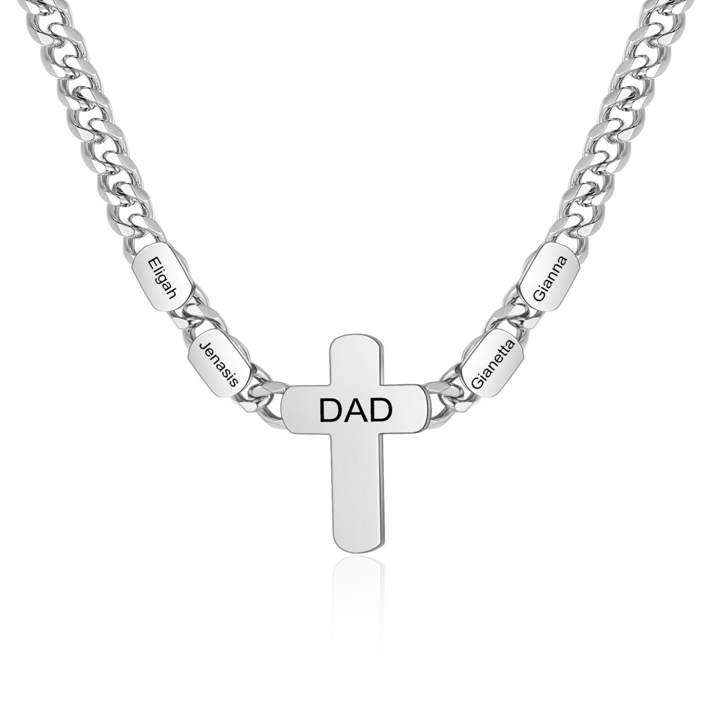 Personalised Steel Cross Necklace Customizable 1 Text and 2 or 3 or 4 NamesGift for Him Gift Necklace for Dad