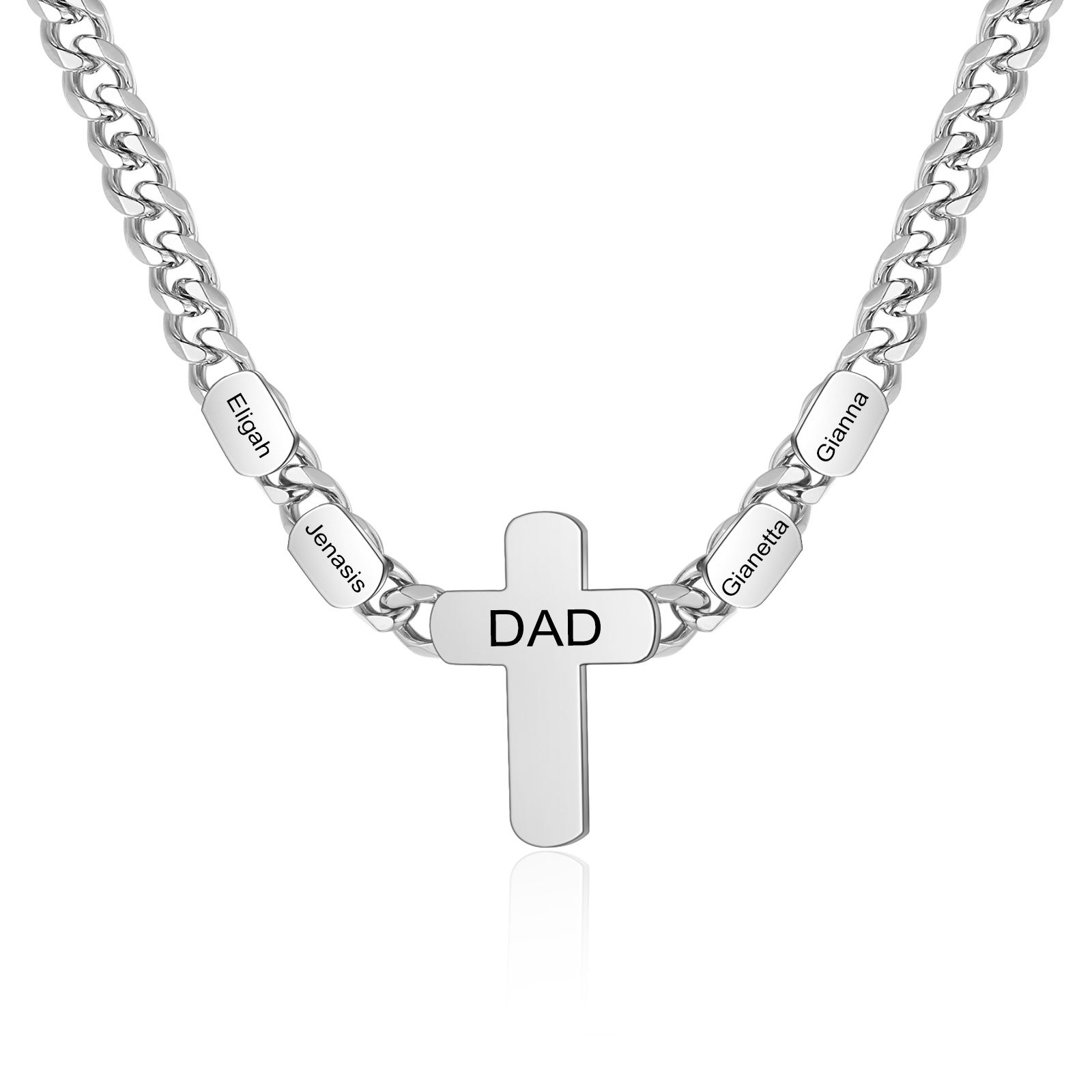 Personalised Steel Cross Necklace Customizable 1 Text and 2 or 3 or 4 NamesGift for Him Gift Necklace for Dad