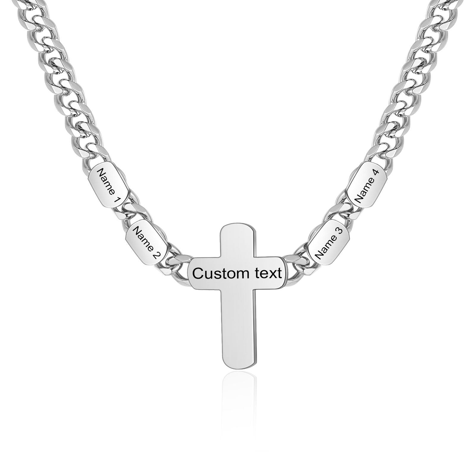 Personalised Steel Cross Necklace Customizable 1 Text and 2 or 3 or 4 NamesGift for Him Gift Necklace for Dad