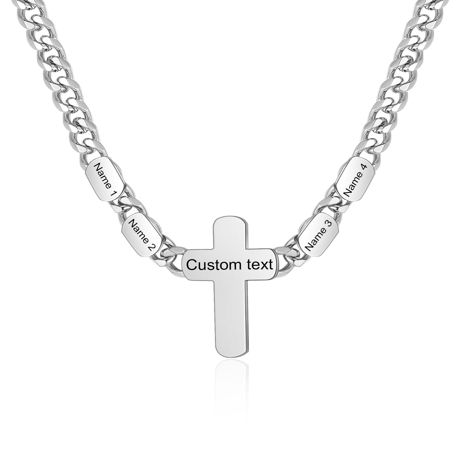 Personalised Steel Cross Necklace Customizable 1 Text and 2 or 3 or 4 NamesGift for Him Gift Necklace for Dad