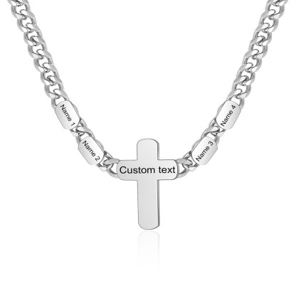 Personalised Steel Cross Necklace Customizable 1 Text and 2 or 3 or 4 NamesGift for Him Gift Necklace for Dad