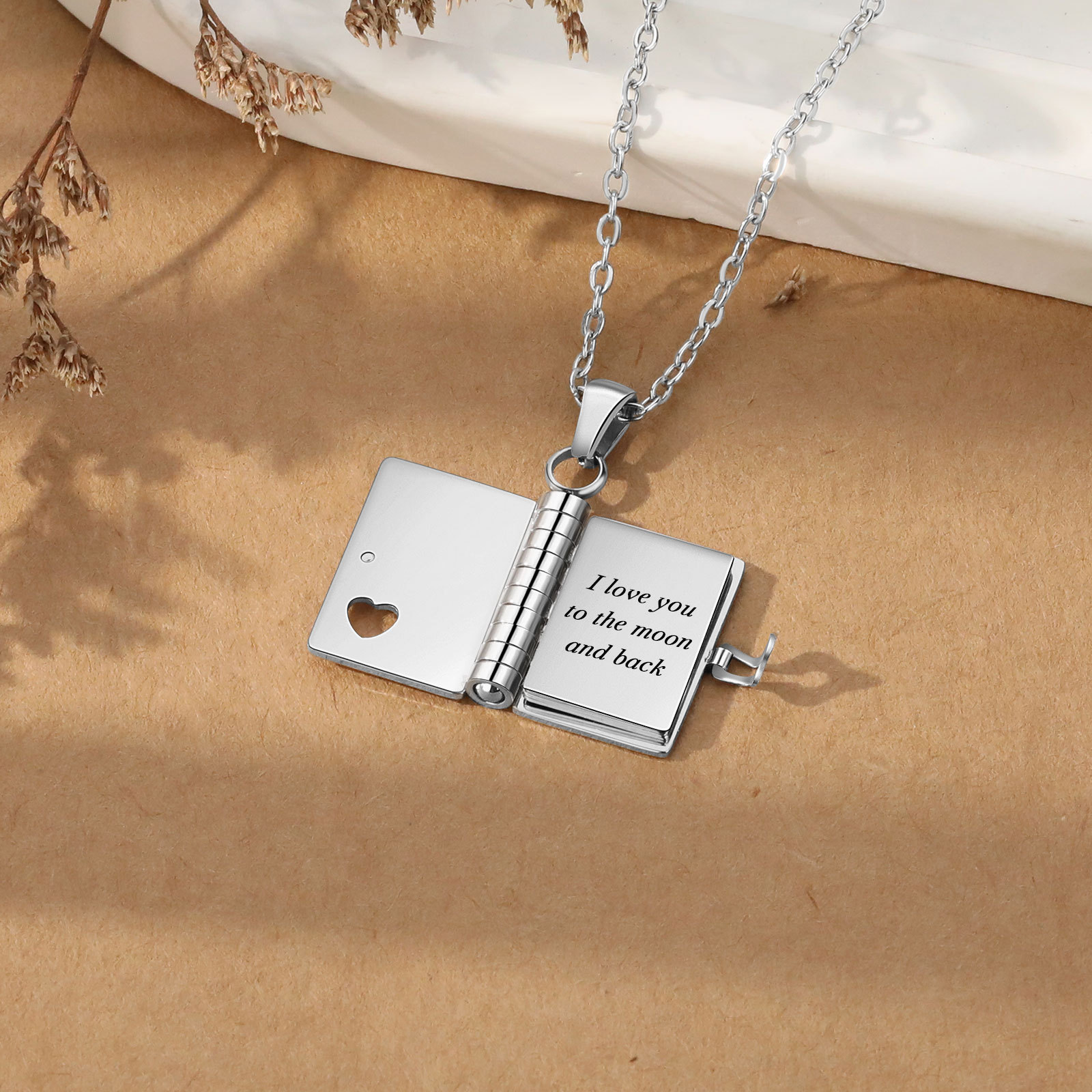 Personalised Steel Petite Book Locket Necklace Custom Message Pendant Charm Perfect Gift for Her