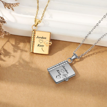 Personalised Steel Petite Book Locket Necklace Custom Message Pendant Charm Perfect Gift for Her