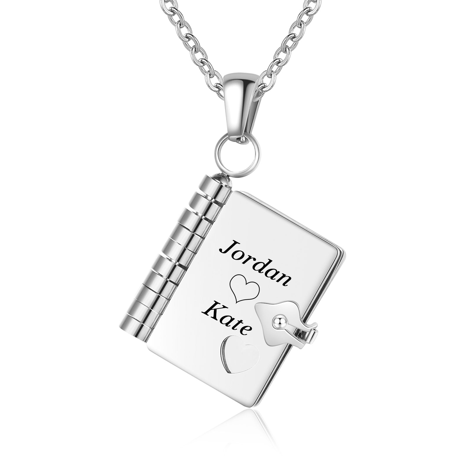 Personalised Steel Petite Book Locket Necklace Custom Message Pendant Charm Perfect Gift for Her