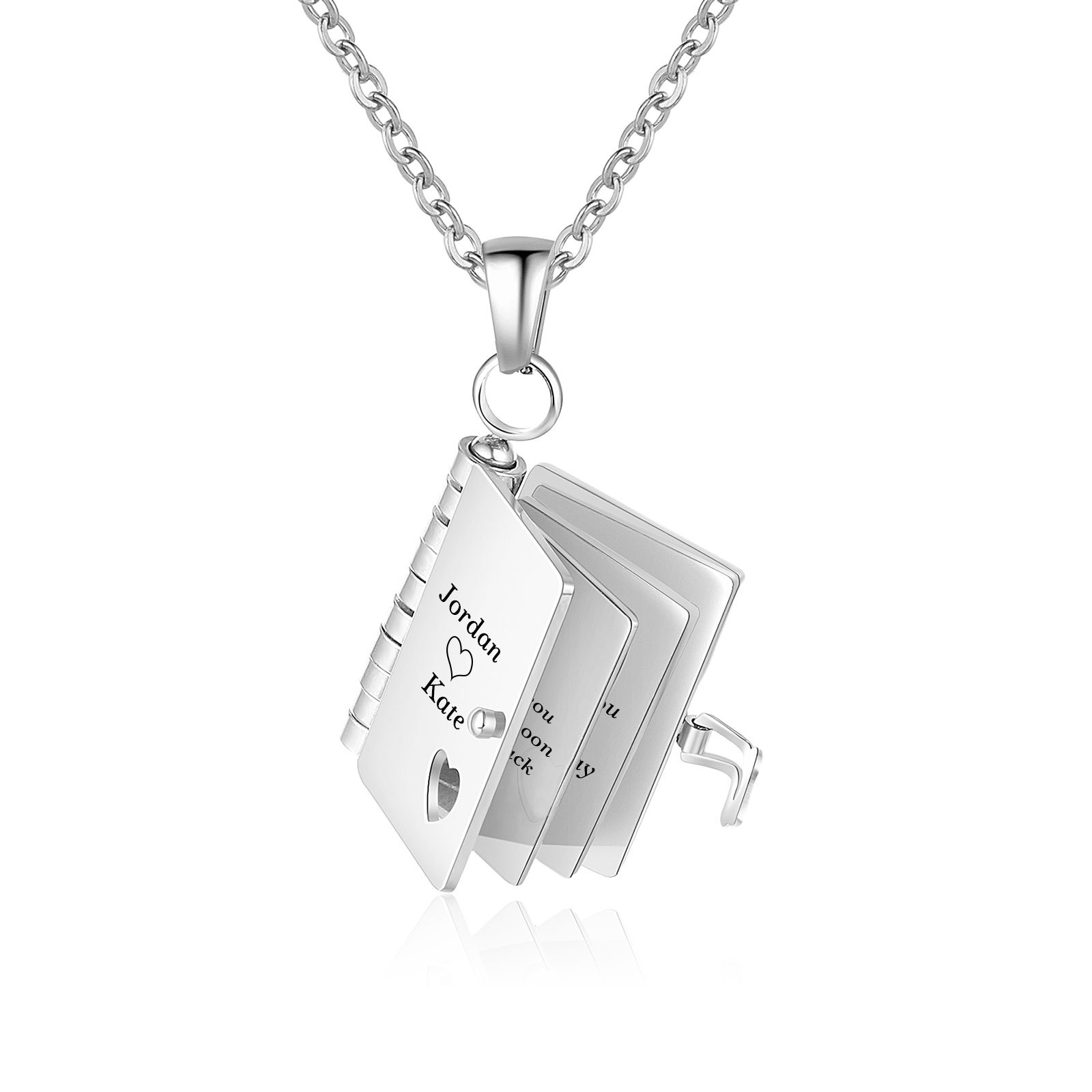 Personalised Steel Petite Book Locket Necklace Custom Message Pendant Charm Perfect Gift for Her