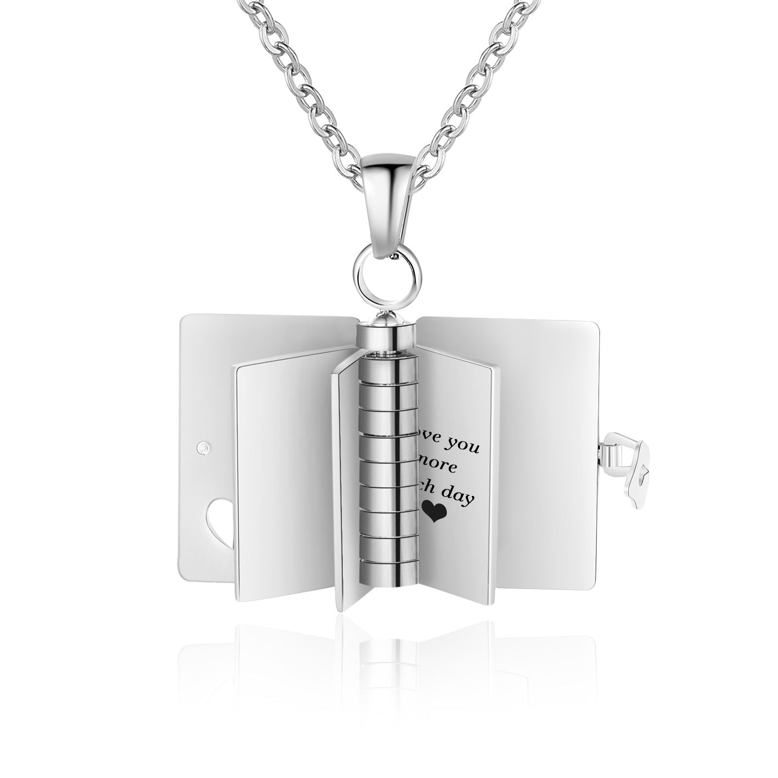 Personalised Steel Petite Book Locket Necklace Custom Message Pendant Charm Perfect Gift for Her