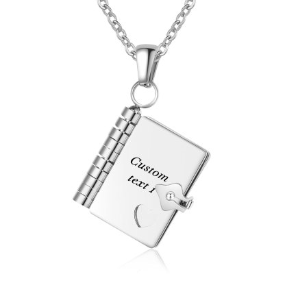 Personalised Steel Petite Book Locket Necklace Custom Message Pendant Charm Perfect Gift for Her