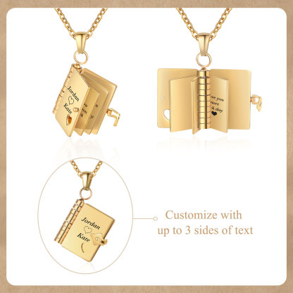 Personalised Steel Petite Book Locket Necklace Custom Message Pendant Charm Perfect Gift for Her