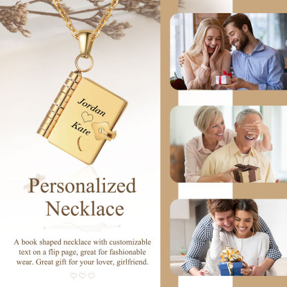 Personalised Steel Petite Book Locket Necklace Custom Message Pendant Charm Perfect Gift for Her