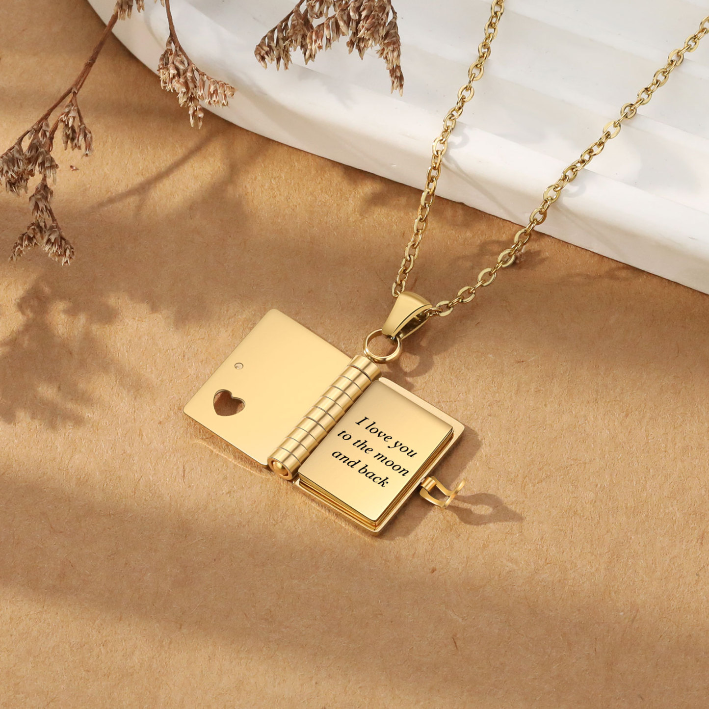 Personalised Steel Petite Book Locket Necklace Custom Message Pendant Charm Perfect Gift for Her