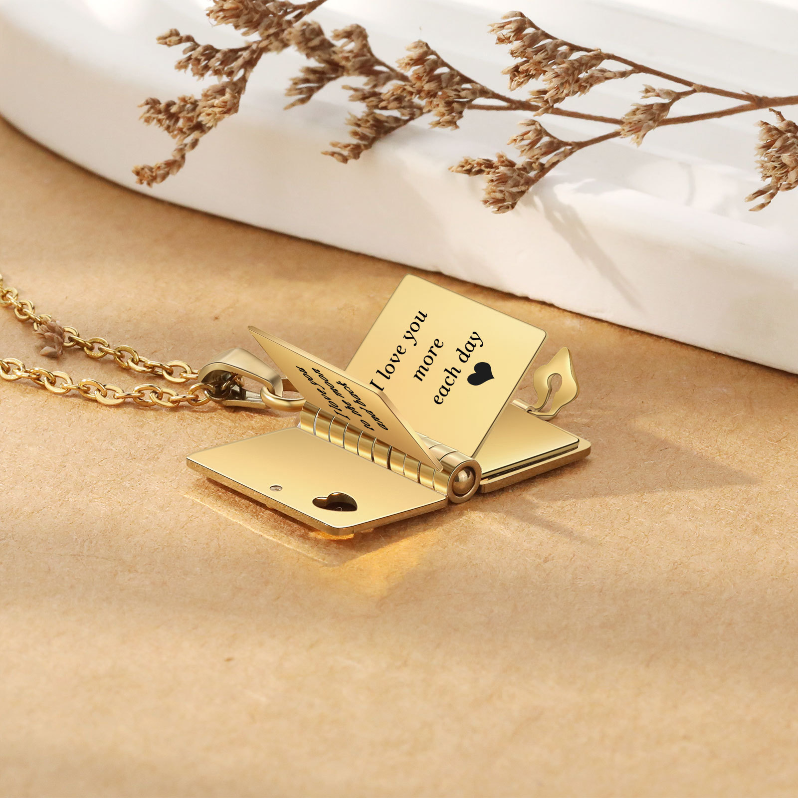 Personalised Steel Petite Book Locket Necklace Custom Message Pendant Charm Perfect Gift for Her