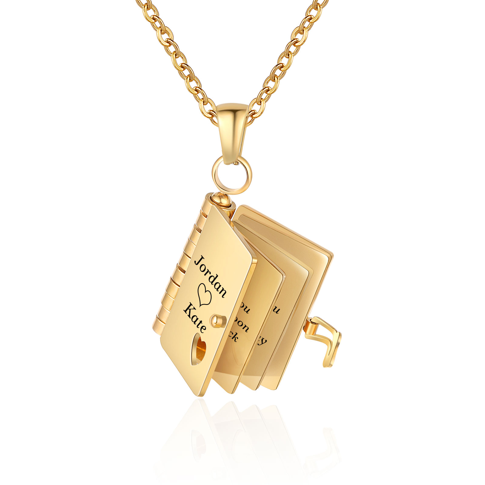 Personalised Steel Petite Book Locket Necklace Custom Message Pendant Charm Perfect Gift for Her