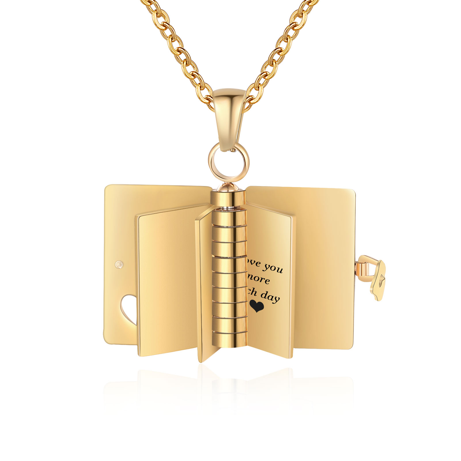 Personalised Steel Petite Book Locket Necklace Custom Message Pendant Charm Perfect Gift for Her