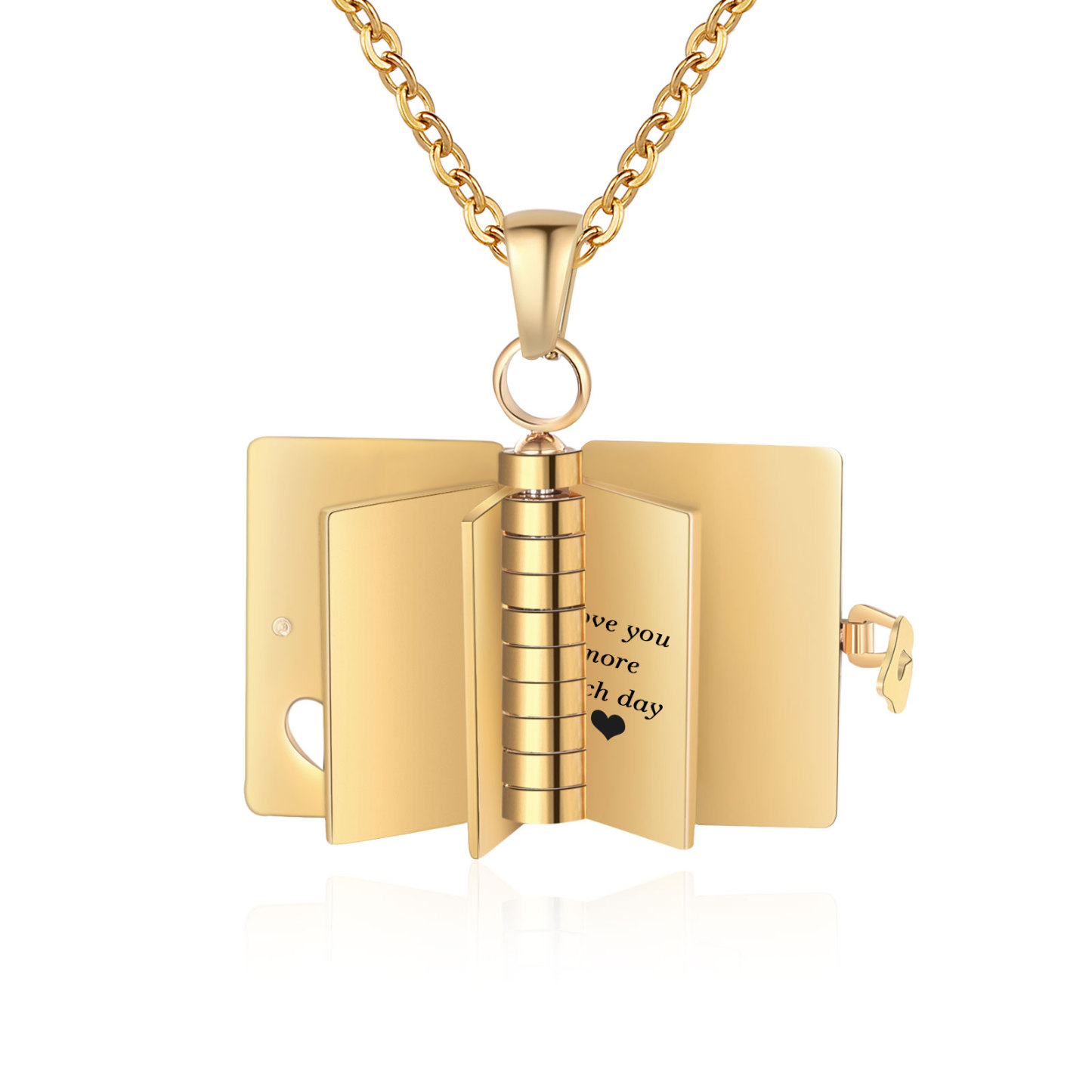 Personalised Steel Petite Book Locket Necklace Custom Message Pendant Charm Perfect Gift for Her