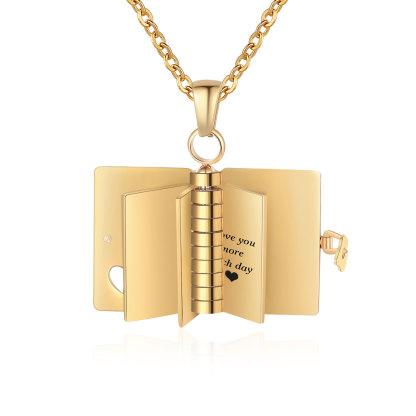 Personalised Steel Petite Book Locket Necklace Custom Message Pendant Charm Perfect Gift for Her