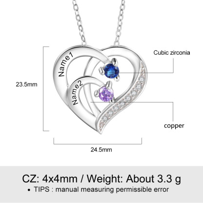 Personalised Heart 2-5 Birthstones & Names Necklace A Thoughtful Gift for mum