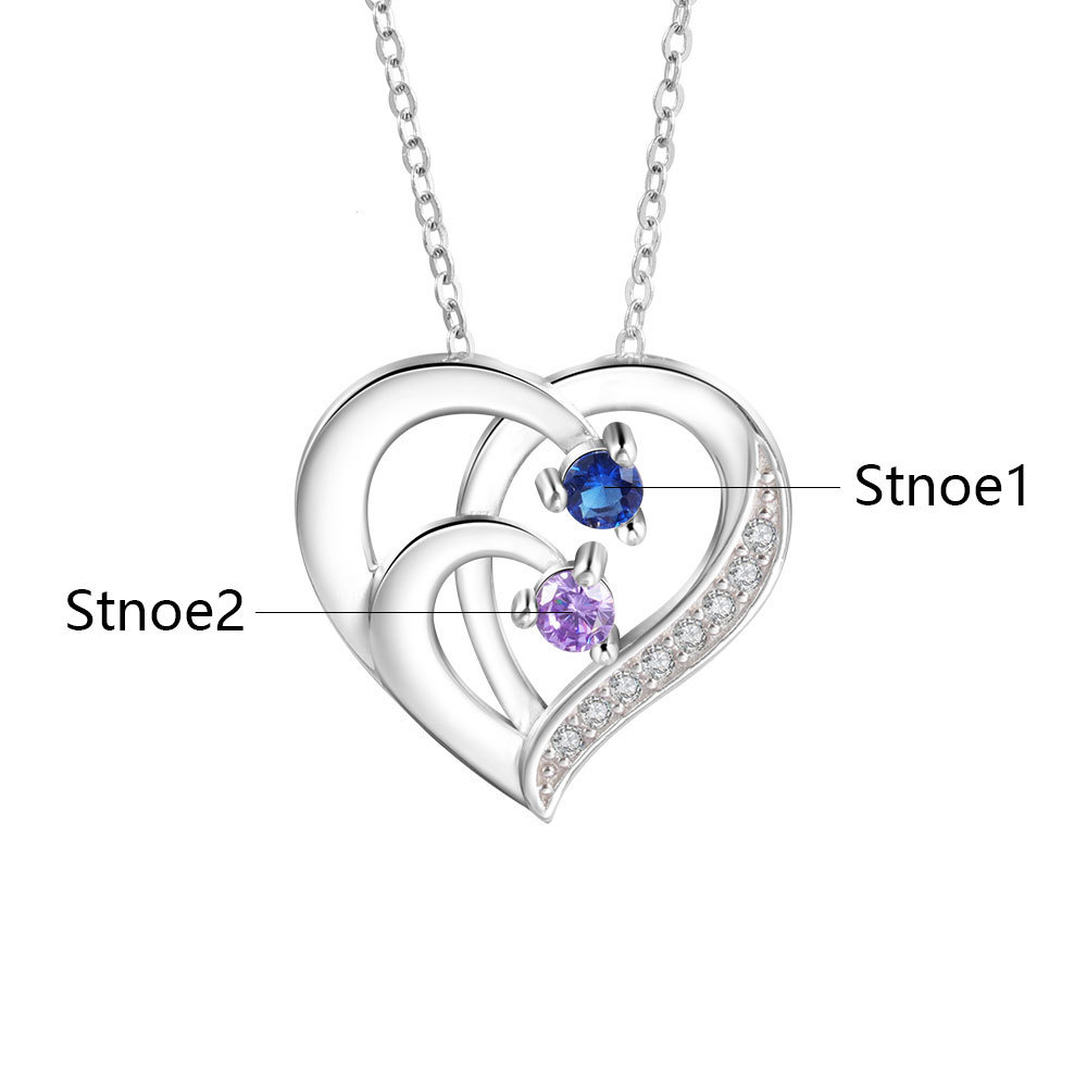 Personalised Heart 2-5 Birthstones & Names Necklace A Thoughtful Gift for mum