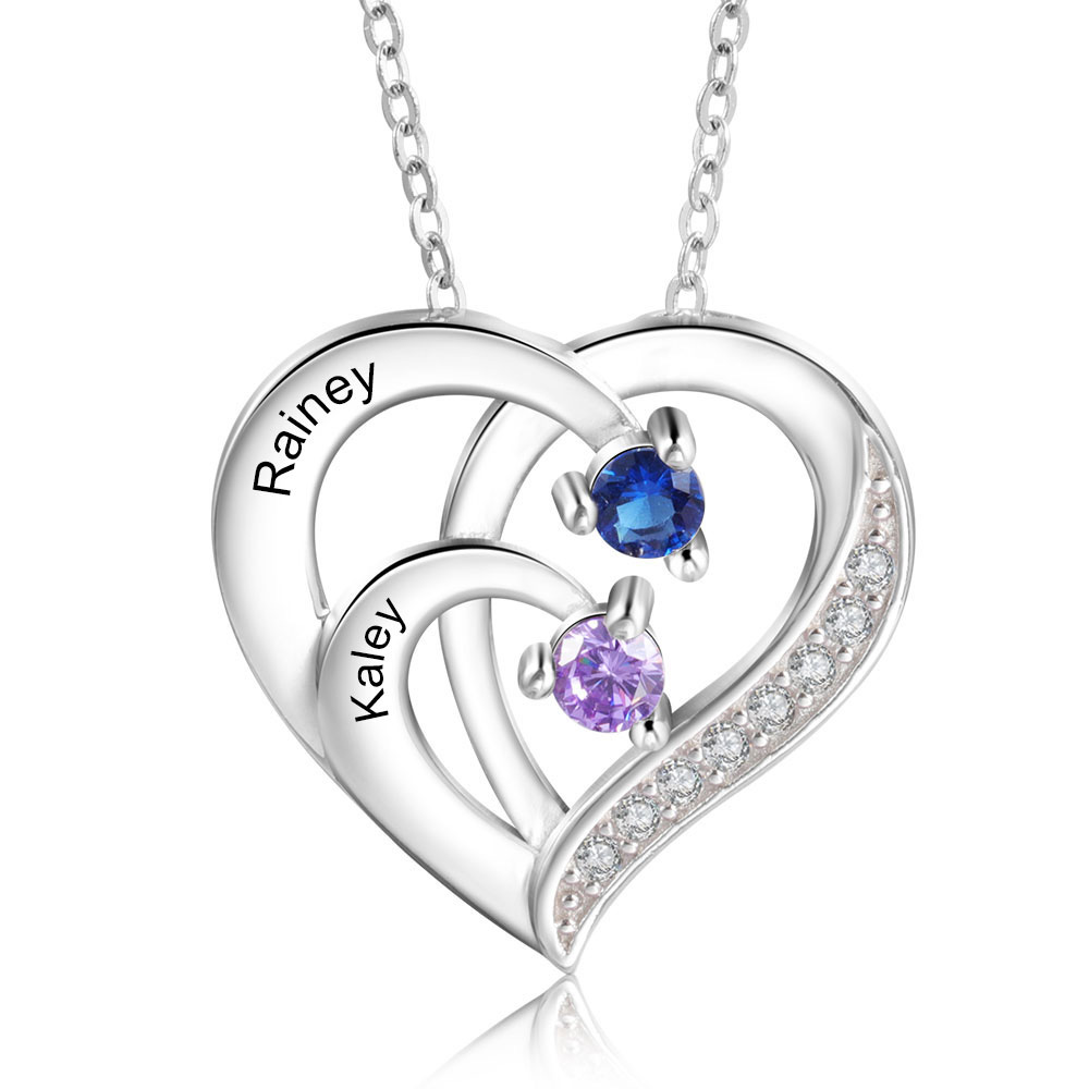 Personalised Heart 2-5 Birthstones & Names Necklace A Thoughtful Gift for mum