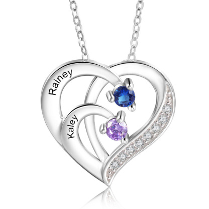 Personalised Heart 2-5 Birthstones & Names Necklace A Thoughtful Gift
