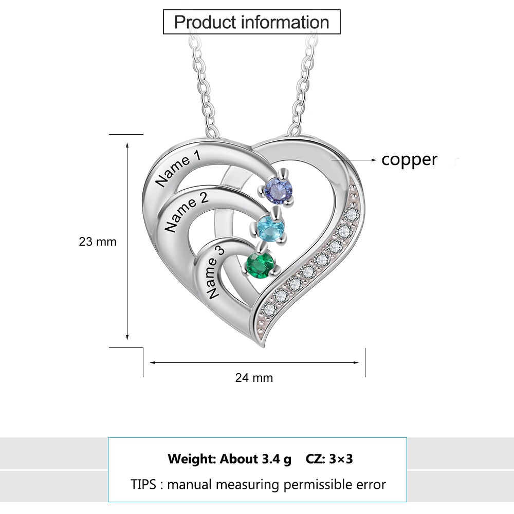 Personalised Heart 2-5 Birthstones & Names Necklace A Thoughtful Gift for mum