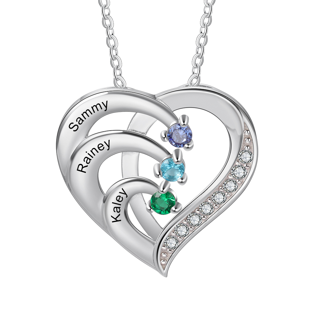 Personalised Heart 2-5 Birthstones & Names Necklace A Thoughtful Gift for mum