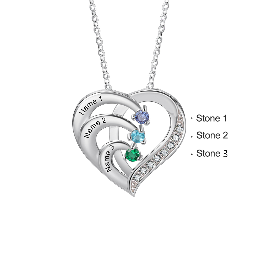 Personalised Heart 2-5 Birthstones & Names Necklace A Thoughtful Gift for mum