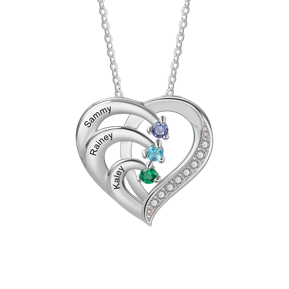 Personalised Heart 2-5 Birthstones & Names Necklace A Thoughtful Gift for mum